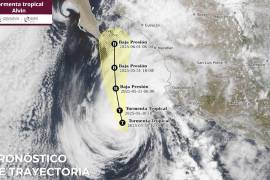 El paso de la Tormenta Tropical ‘Alvin’ por el océano Pacífico, la cual actualmente se encuentra al frente de las costas de Jalisco, a 440 km al oeste-suroeste de Playa Pérula, y enfilaba hacia La Paz, Baja California Sur, reportó el SMN de la Conagua.